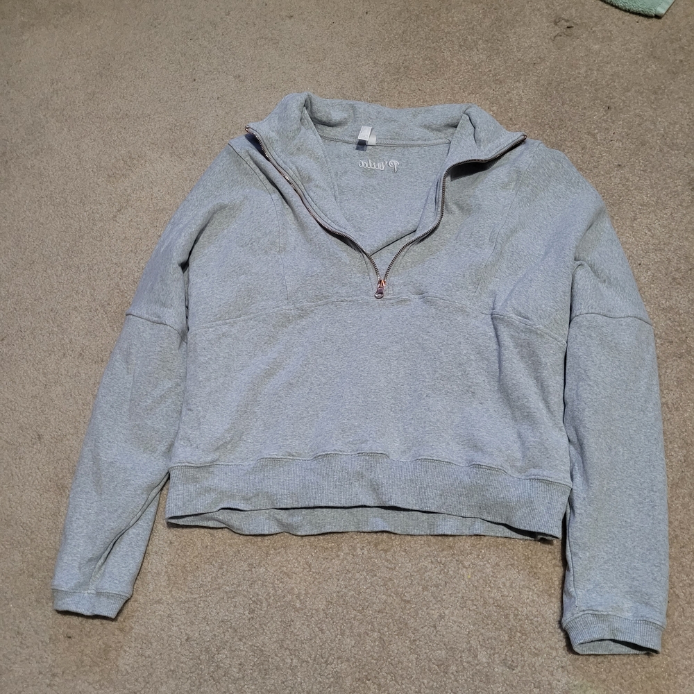 P'tula Heather Gray Rose Gold Zipper SM Women's Quarter-Zip Sweatshirt Light Wt